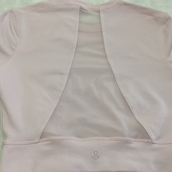 Lululemon Short Stop Crop Top Long Sleeves Pink Mesh Back Activewear Athleisure - Picture 6 of 10